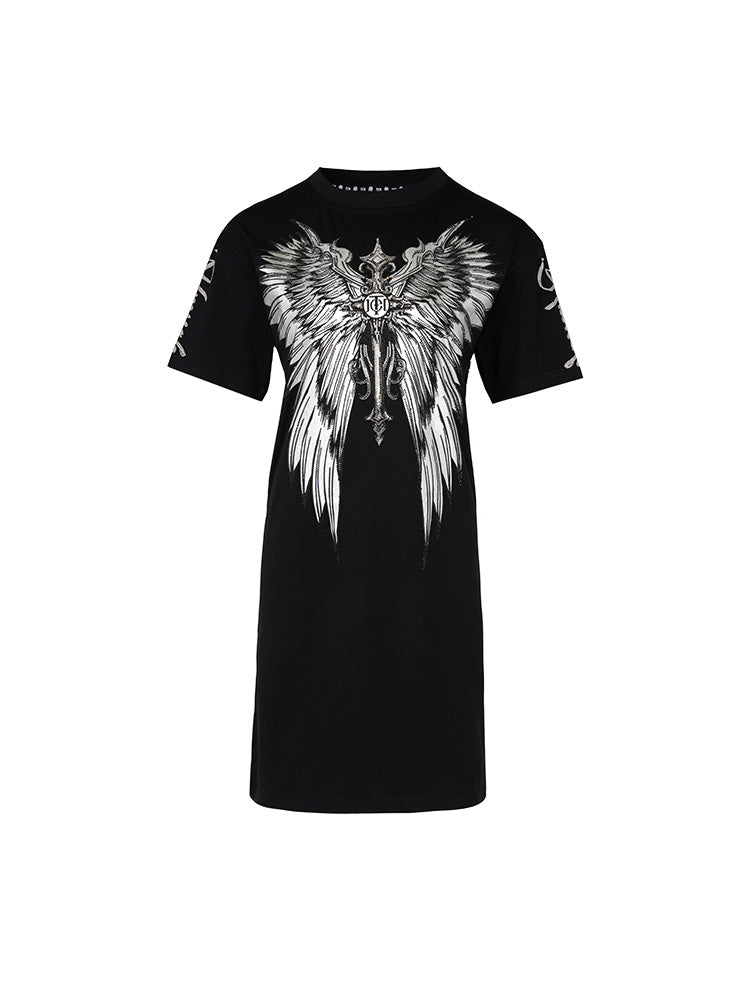 TCH Graphic Rhinestone Angel Wings T-shirt Dress black HighEnd Luxury Streetwear Brand Official Showcase