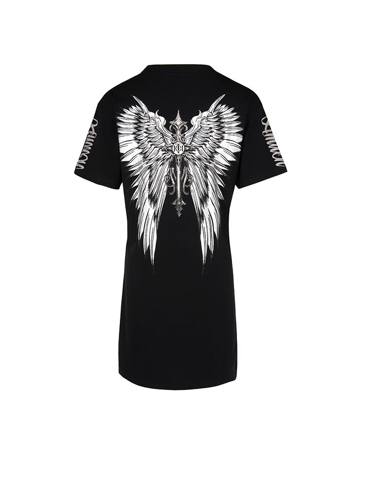 TCH Graphic Rhinestone Angel Wings T-shirt Dress black HighEnd Luxury Streetwear Brand Official Showcase