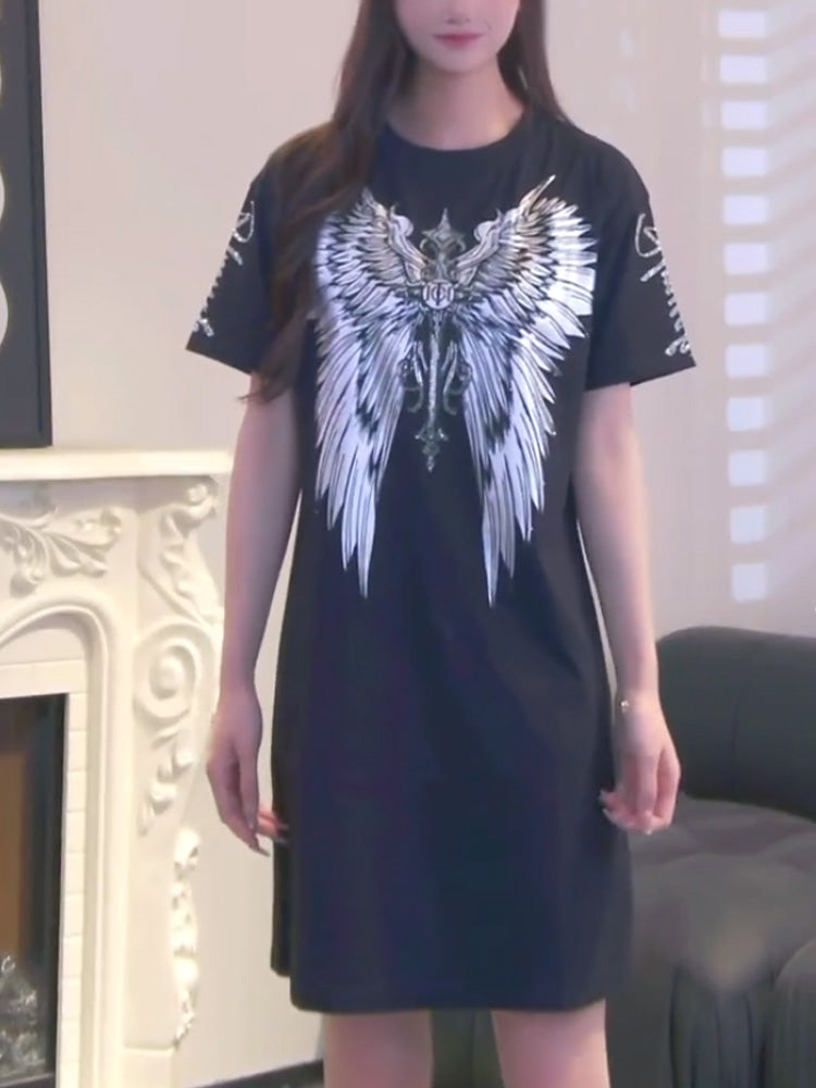 TCH Graphic Rhinestone Angel Wings T-shirt Dress black HighEnd Luxury Streetwear Brand Official Showcase