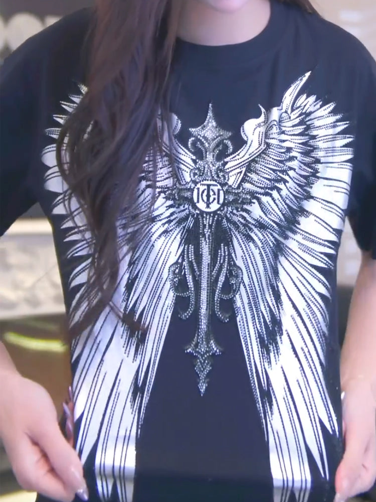 TCH Graphic Rhinestone Angel Wings T-shirt Dress black HighEnd Luxury Streetwear Brand Official Showcase