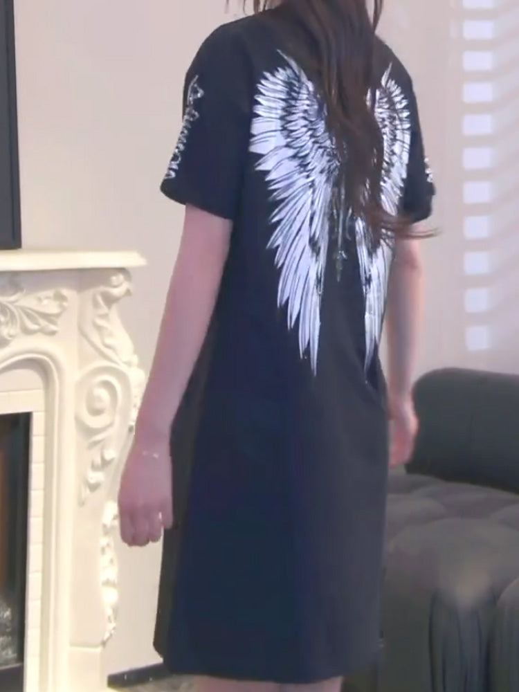 TCH Graphic Rhinestone Angel Wings T-shirt Dress black HighEnd Luxury Streetwear Brand Official Showcase