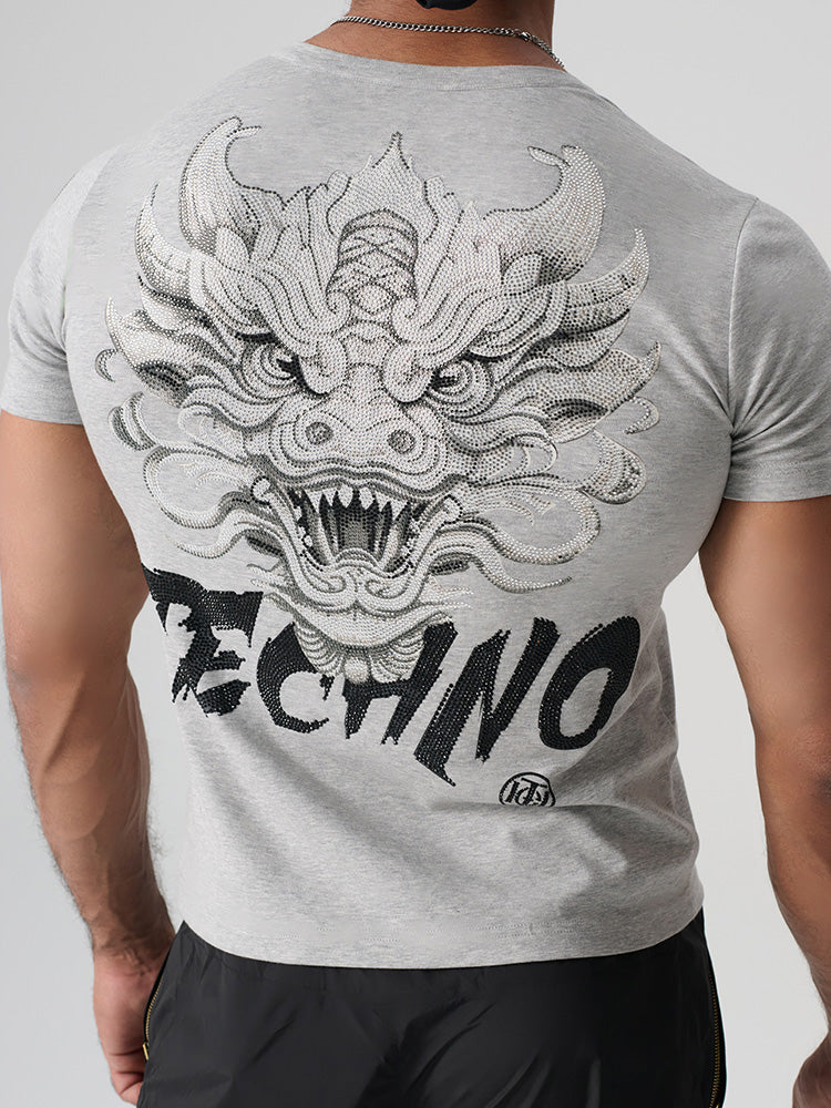 TCH Graphic Rhinestone Cotton V Neck Tee lightgray HighEnd Luxury Streetwear Brand Official Showcase