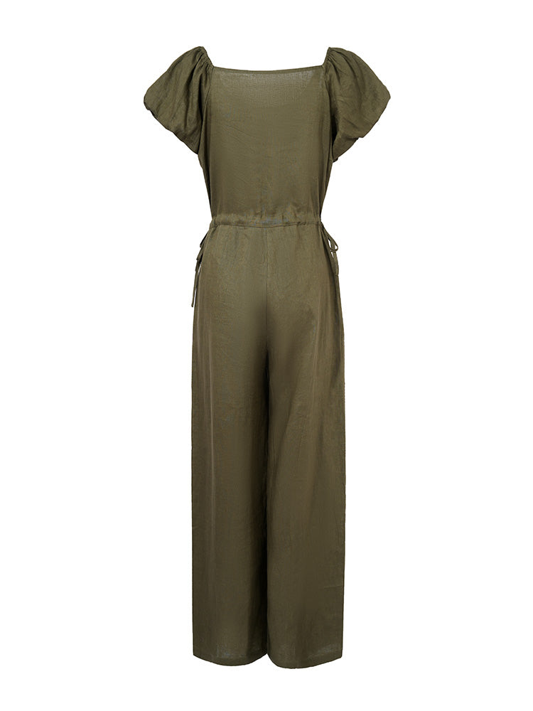 tch graphic rhinestone puff sleeve jumpsuit armygreen HighEnd Luxury Streetwear Brand Official Showcase