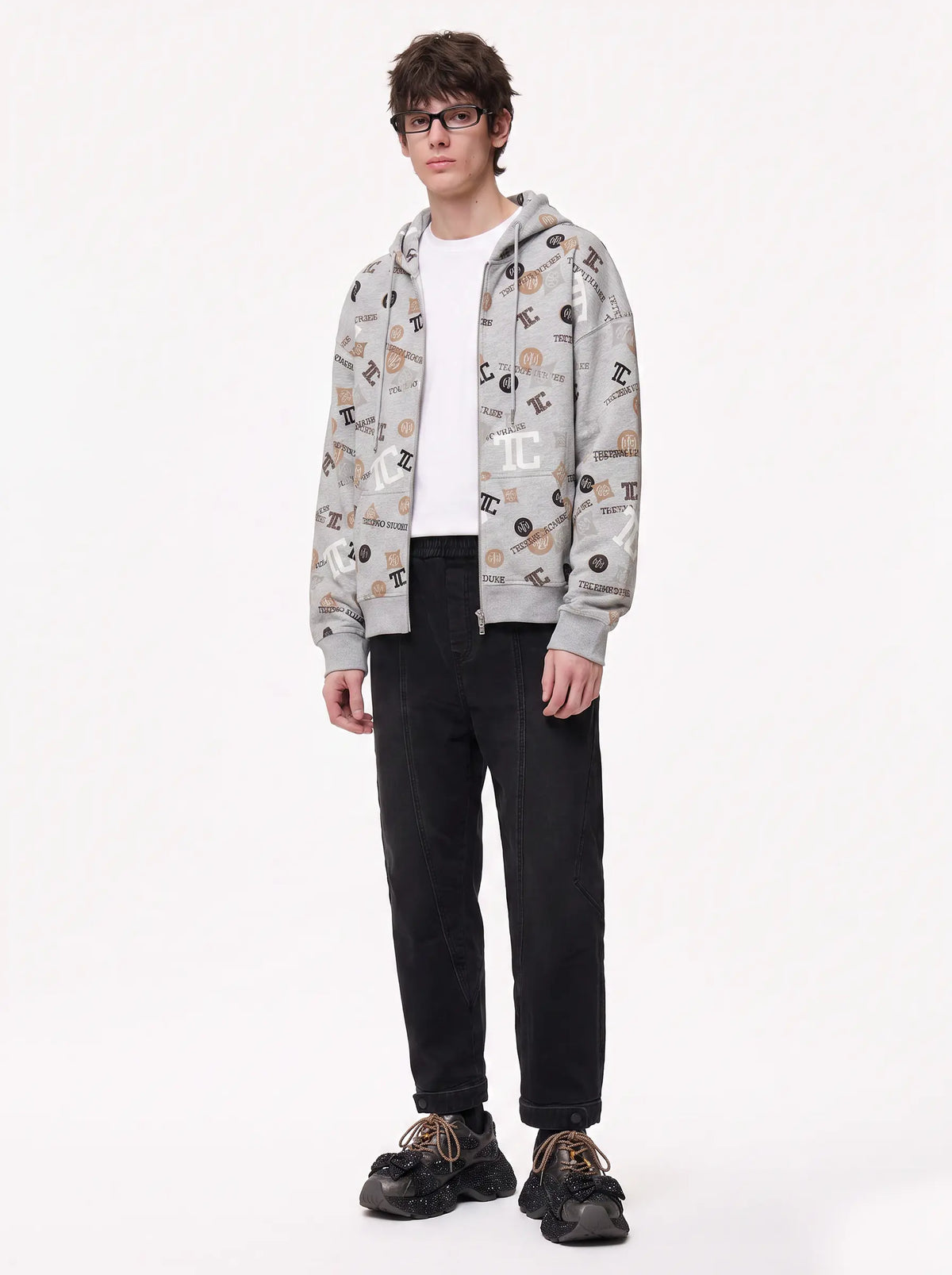 TCH Grey Logo Print Zip Hoodie Luxury Streetwear Brand Official Showcase