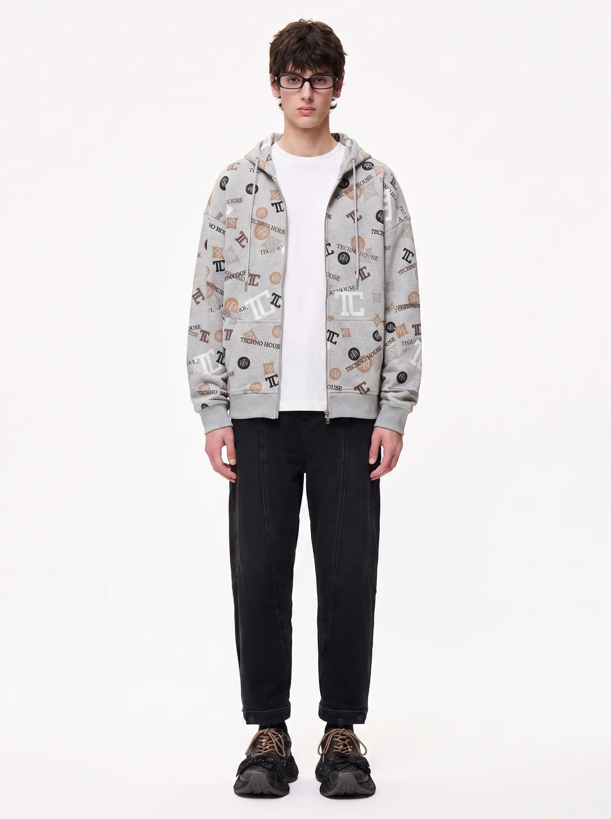TCH Grey Logo Print Zip Hoodie Luxury Streetwear Brand Official Showcase
