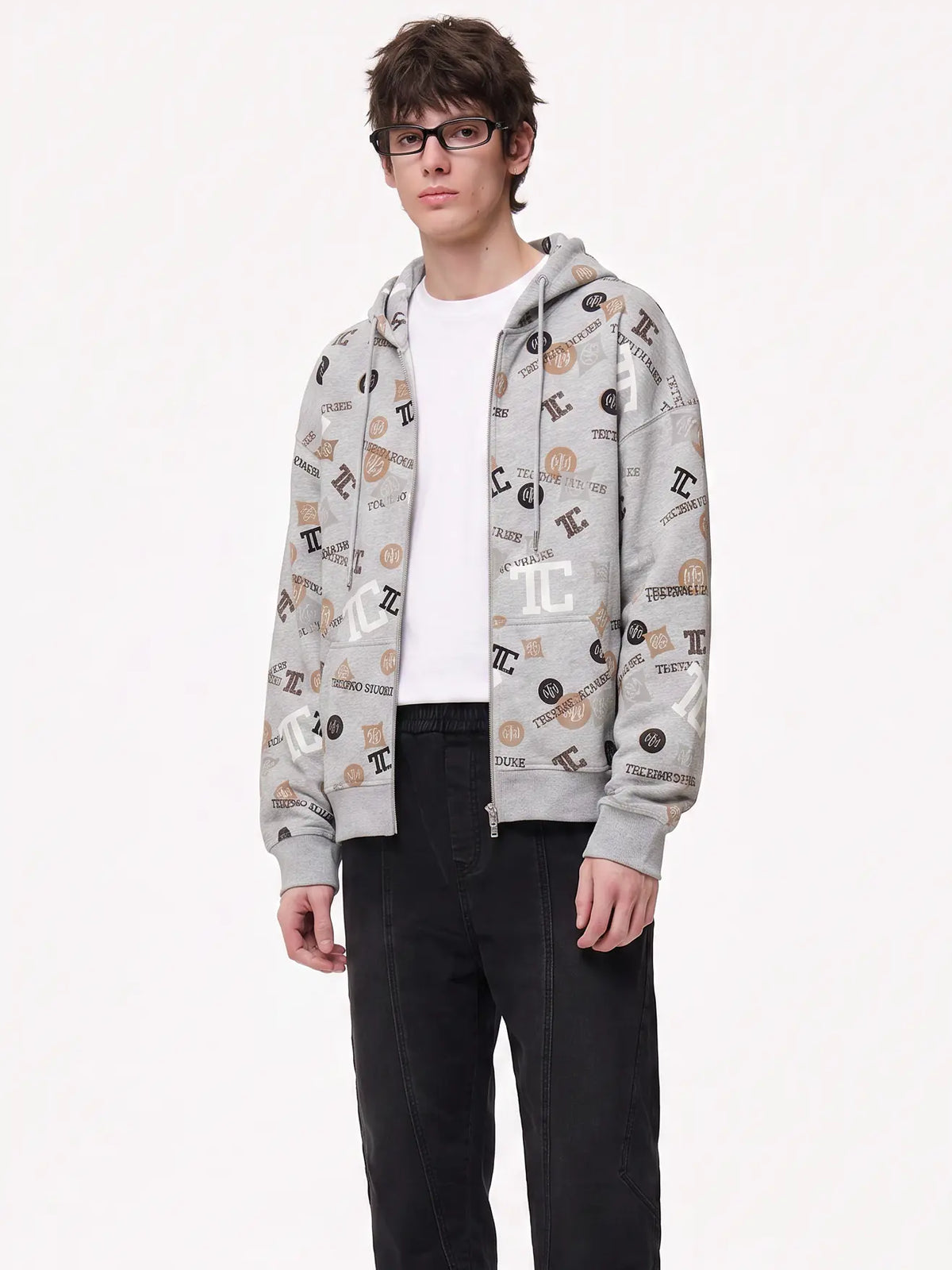 TCH Grey Logo Print Zip Hoodie Luxury Streetwear Brand Official Showcase