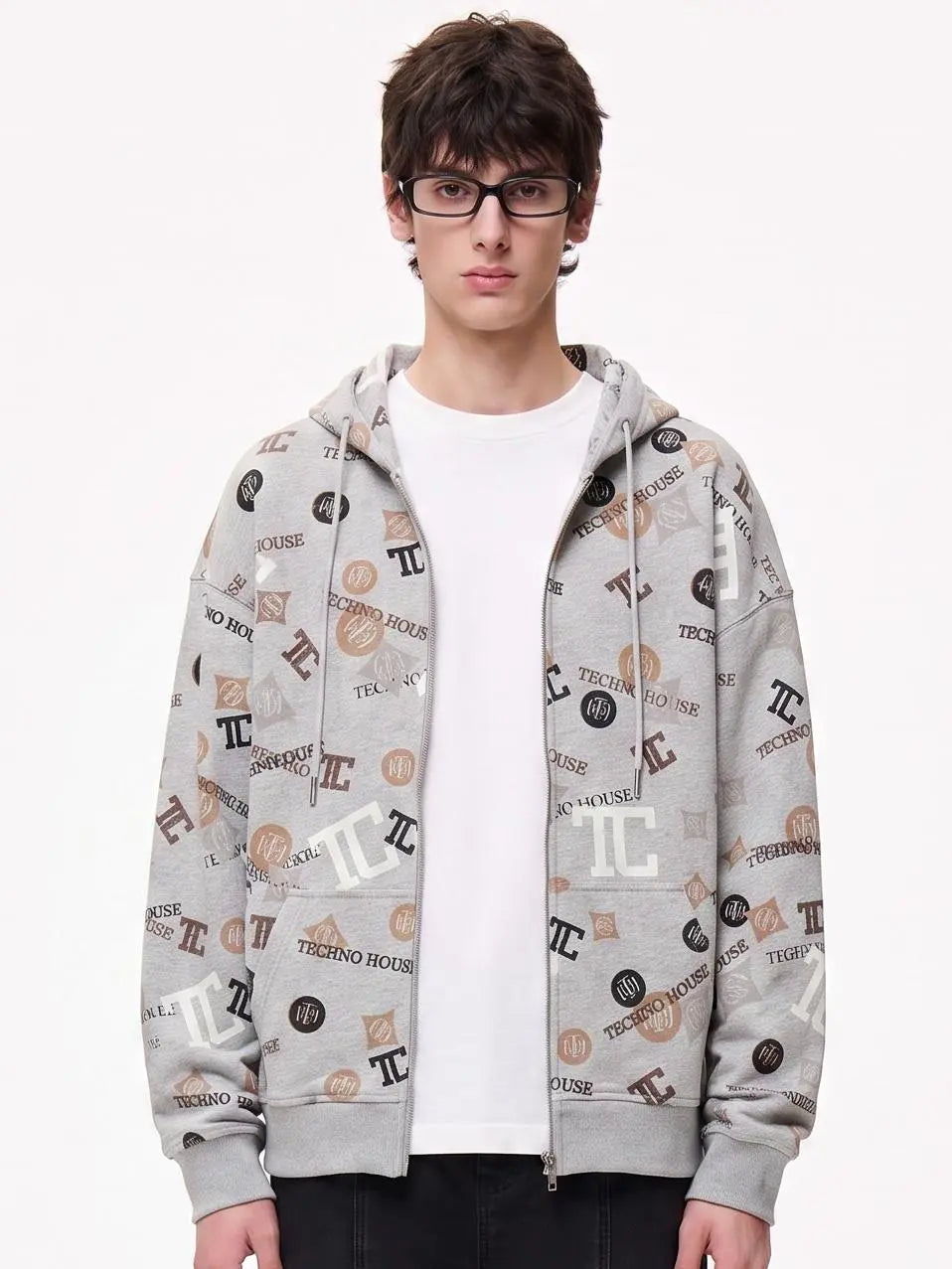 TCH Grey Logo Print Zip Hoodie Luxury Streetwear Brand Official Showcase