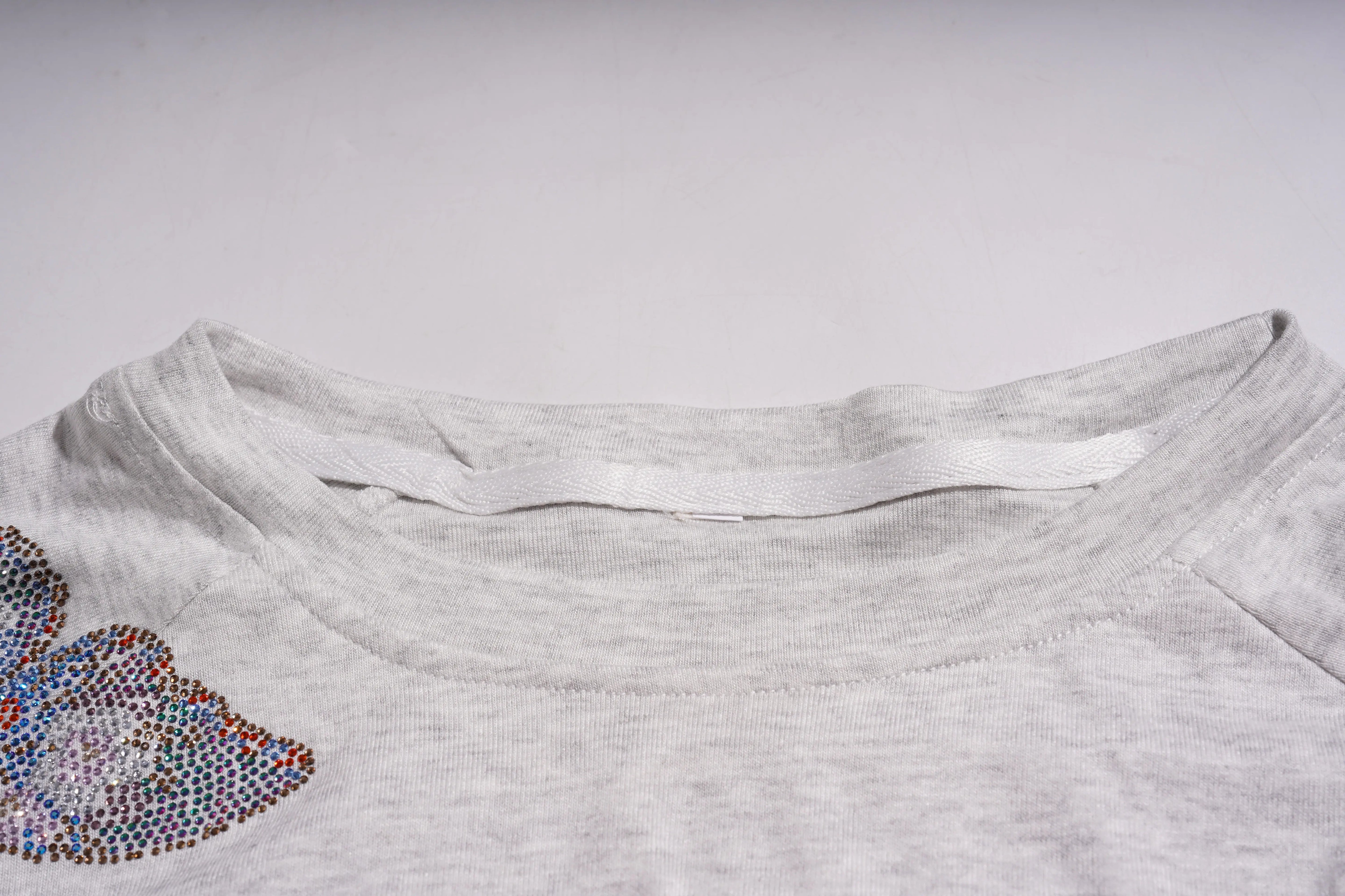 Gray t-shirt with a colorful rhinestone design on a light gray background, TCH Grey Rhinestone Butterfly Pajama Set
