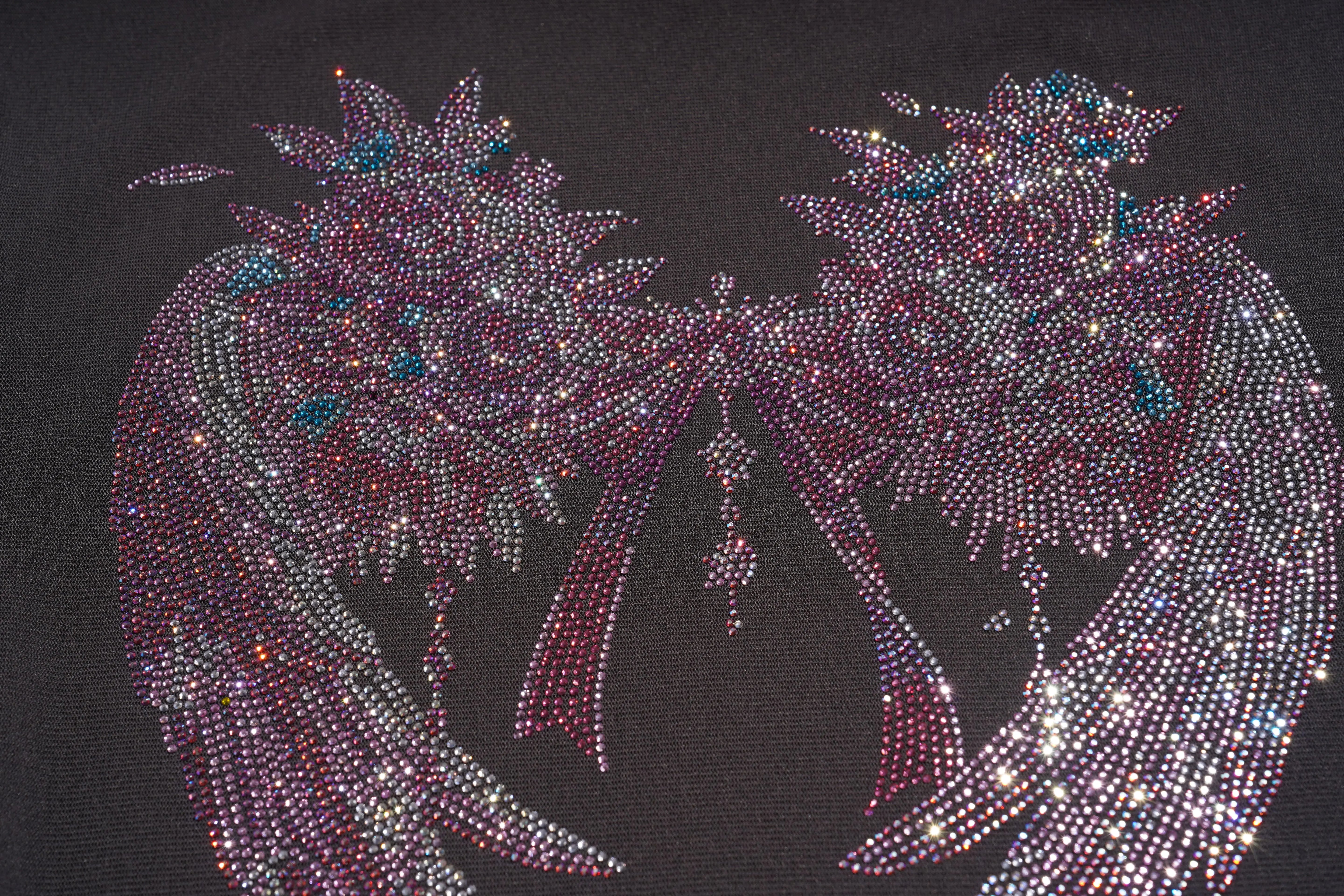 Decorative design with rhinestones on a black background, TCH Grey Rhinestone Pink Wings Graphic T-Shirt