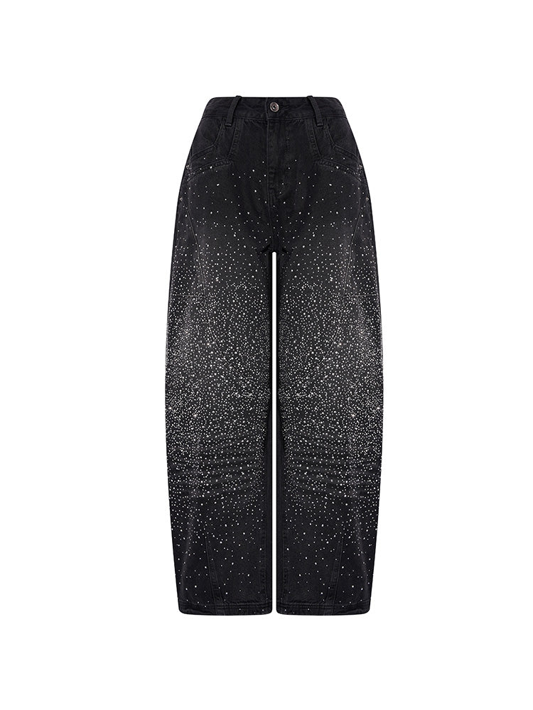 tch high waist rhinestone galaxy party wide leg jeans black HighEnd Luxury Streetwear Brand Official Showcase