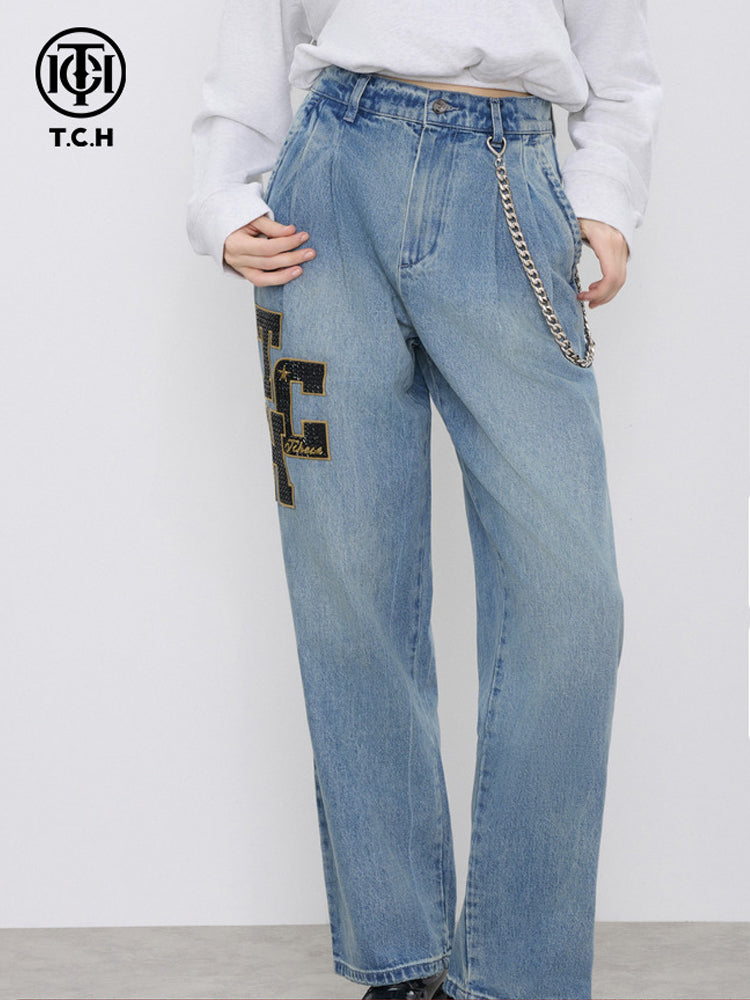 tch high waist rhinestone letter denim jean blue HighEnd Luxury Streetwear Brand Official Showcase