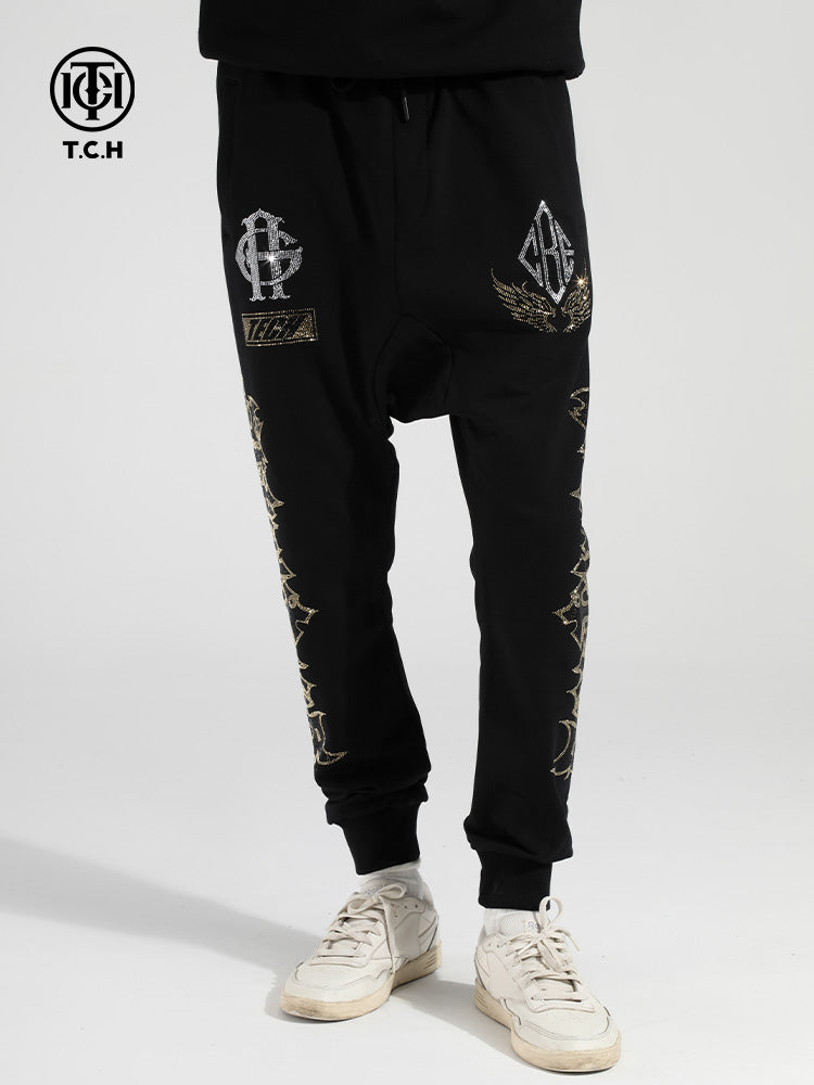 tch hot diamond drawstring printed jogger pants black HighEnd Luxury Streetwear Brand Official Showcase