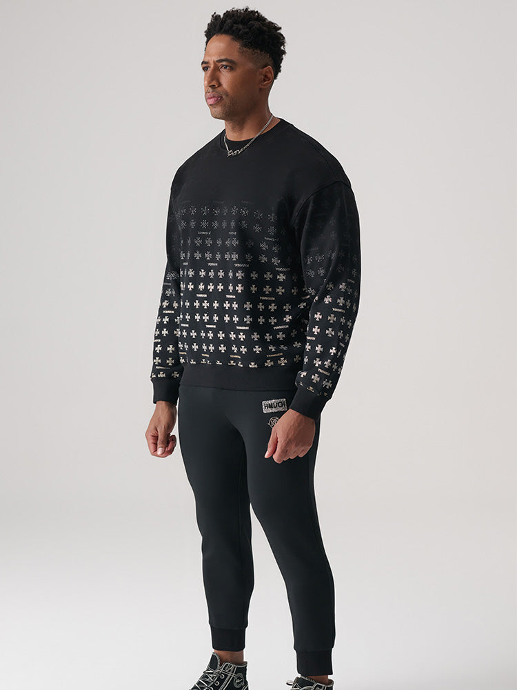 TCH Hot diamond cross gradient print light luxury round neck sweatshirt black HighEnd Luxury Streetwear Brand Official Showcase