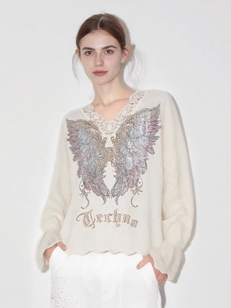 tch jacquard rhinestone lace contrast sweaters white HighEnd Luxury Streetwear Brand Official Showcase