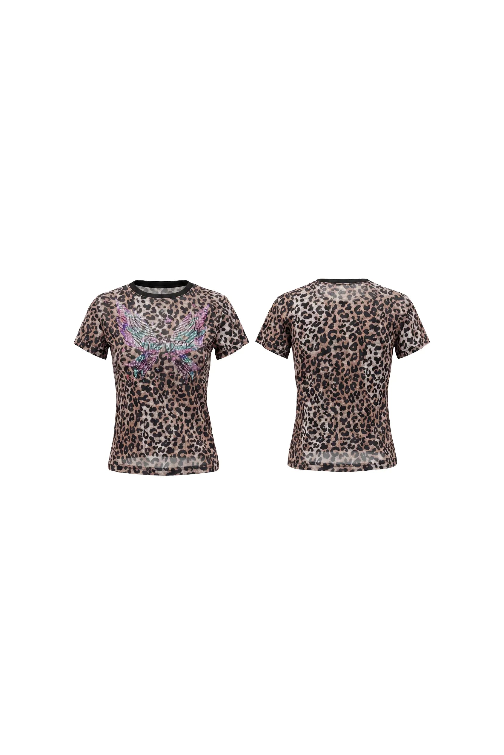 Text 'COLLEGE OF NURSING' in gold on a white background, TCH Leopard Print Rhinestone Butterfly Fitted T-Shirt