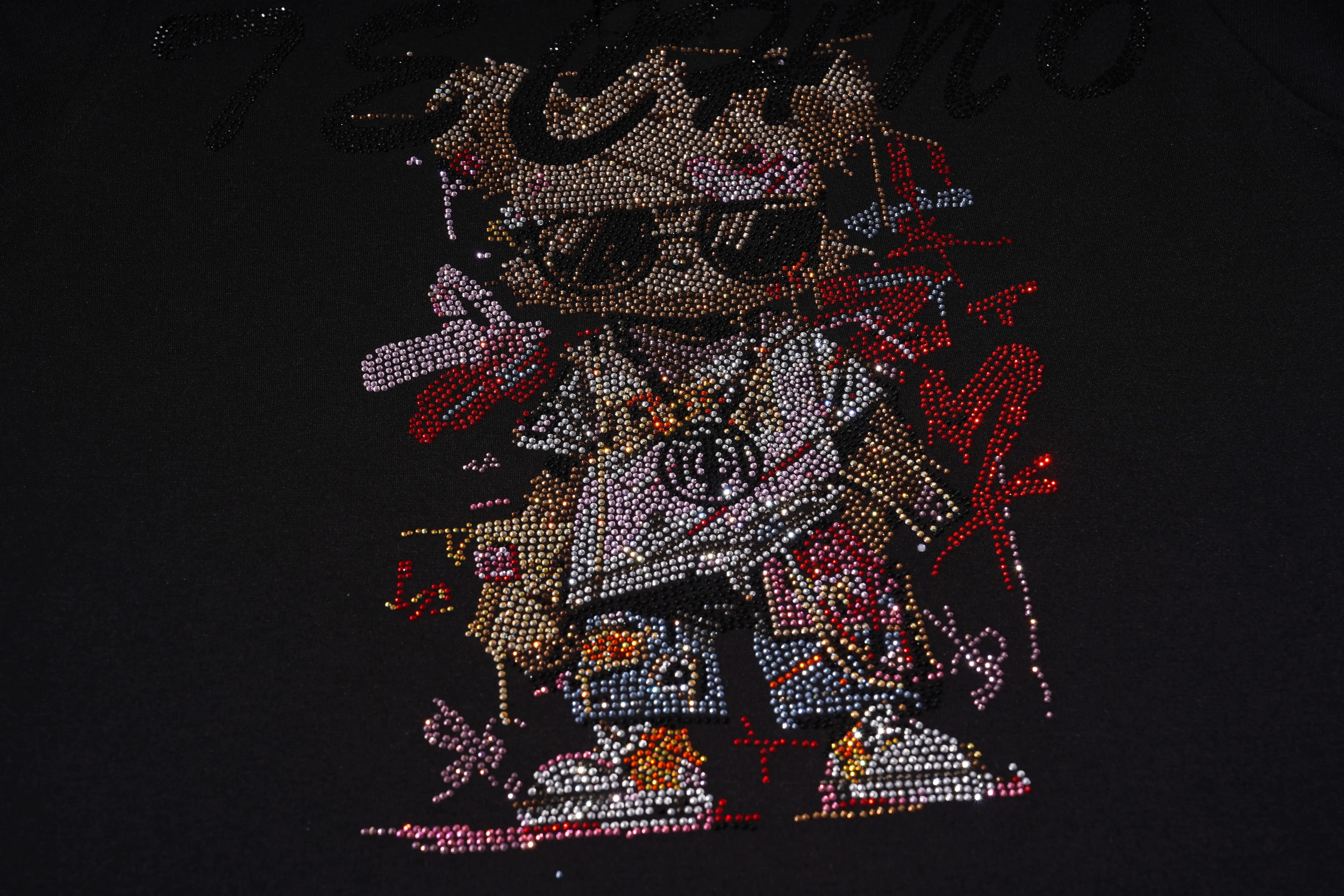 Colorful rhinestone-embellished design on a black background, TCH Leopard Rhinestone Sleeveless Polo Shirt