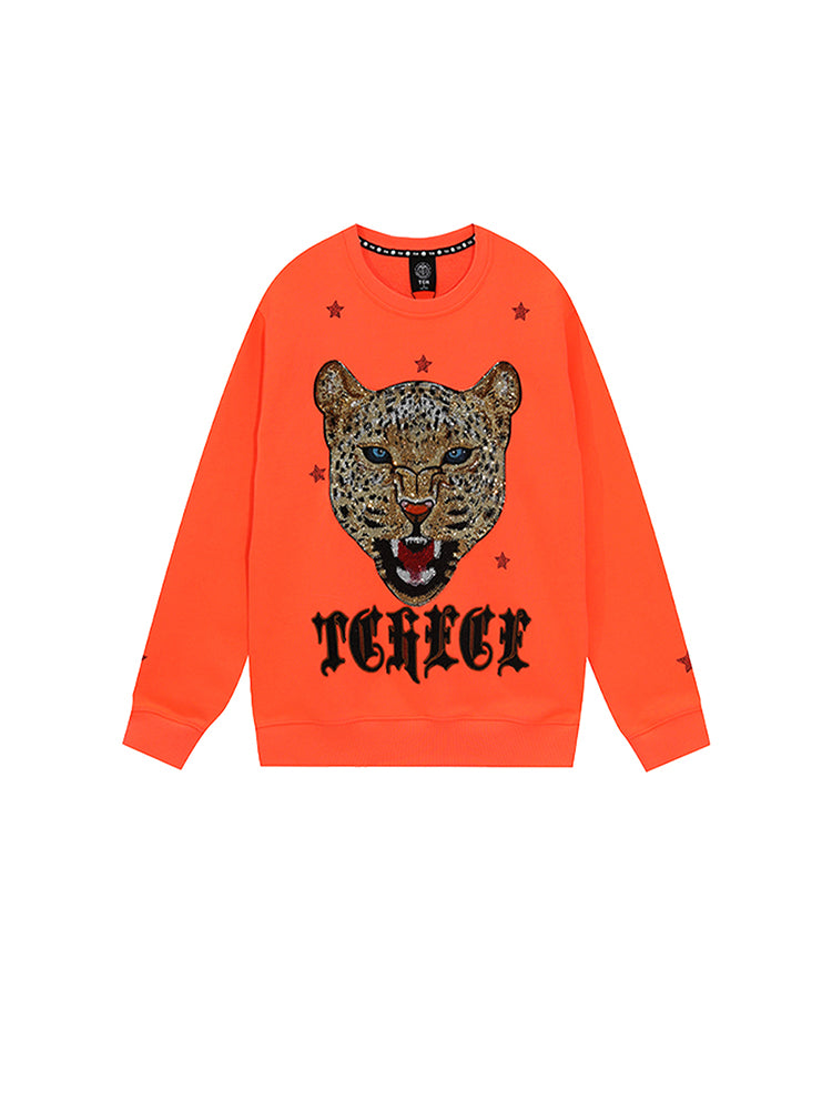 TCH Leopard Star Rhinestone Crewneck Sweatshirt orange HighEnd Luxury Streetwear Brand Official Showcase