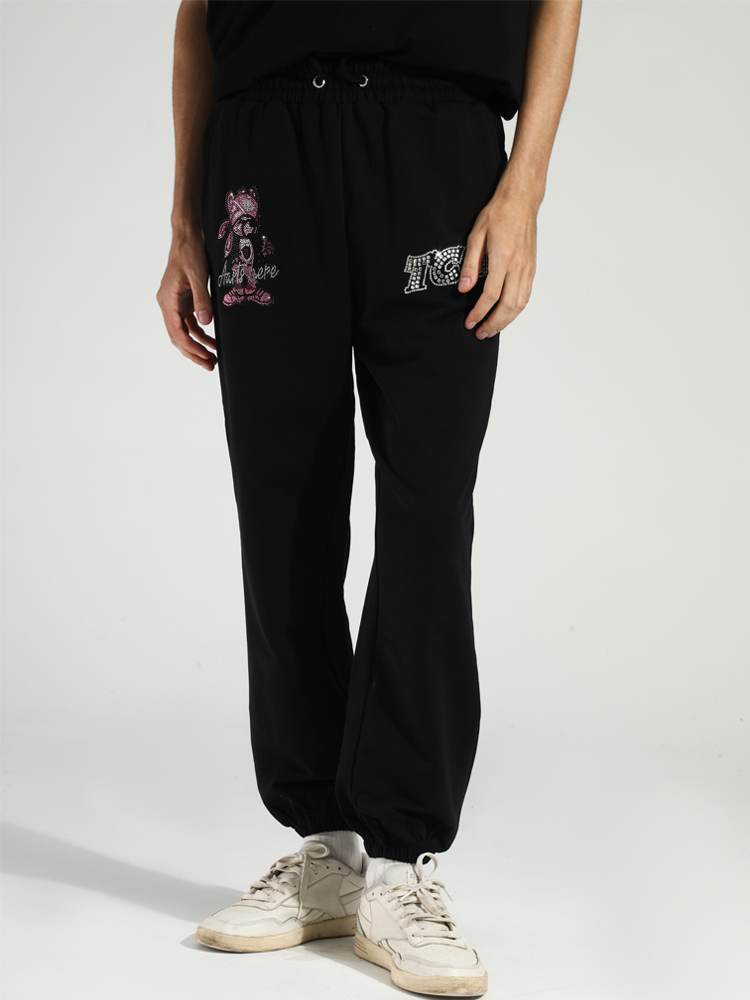 tch letter rhinestone straight leg pants Black HighEnd Luxury Streetwear Brand Official Showcase