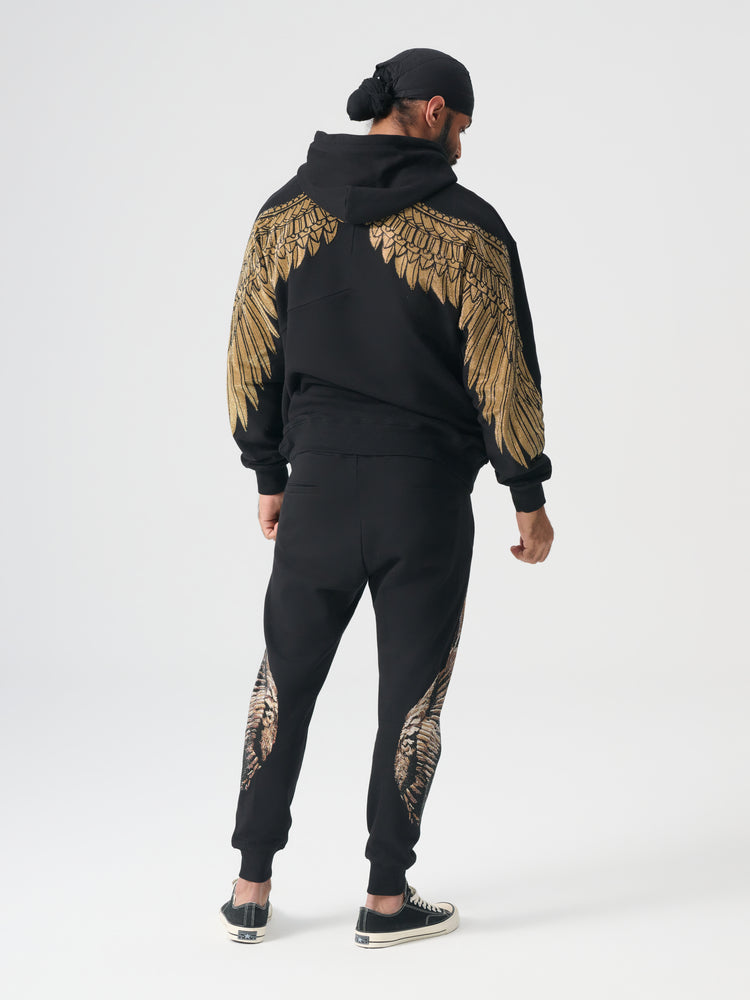 tch lion print golden rhinestone sparkly hoodies with wings sleeve black HighEnd Luxury Streetwear Brand Official Showcase