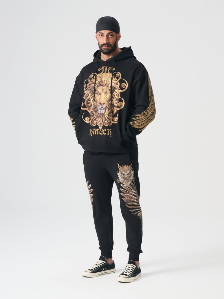 tch lion print golden rhinestone sparkly hoodies with wings sleeve black HighEnd Luxury Streetwear Brand Official Showcase
