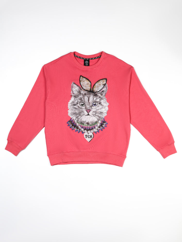 TCH Little Cat Printed Long Sleeve Sweatshirt