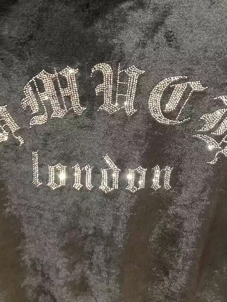 tch logo rhinestone velvet hoodie jacket black HighEnd Luxury Streetwear Brand Official Showcase