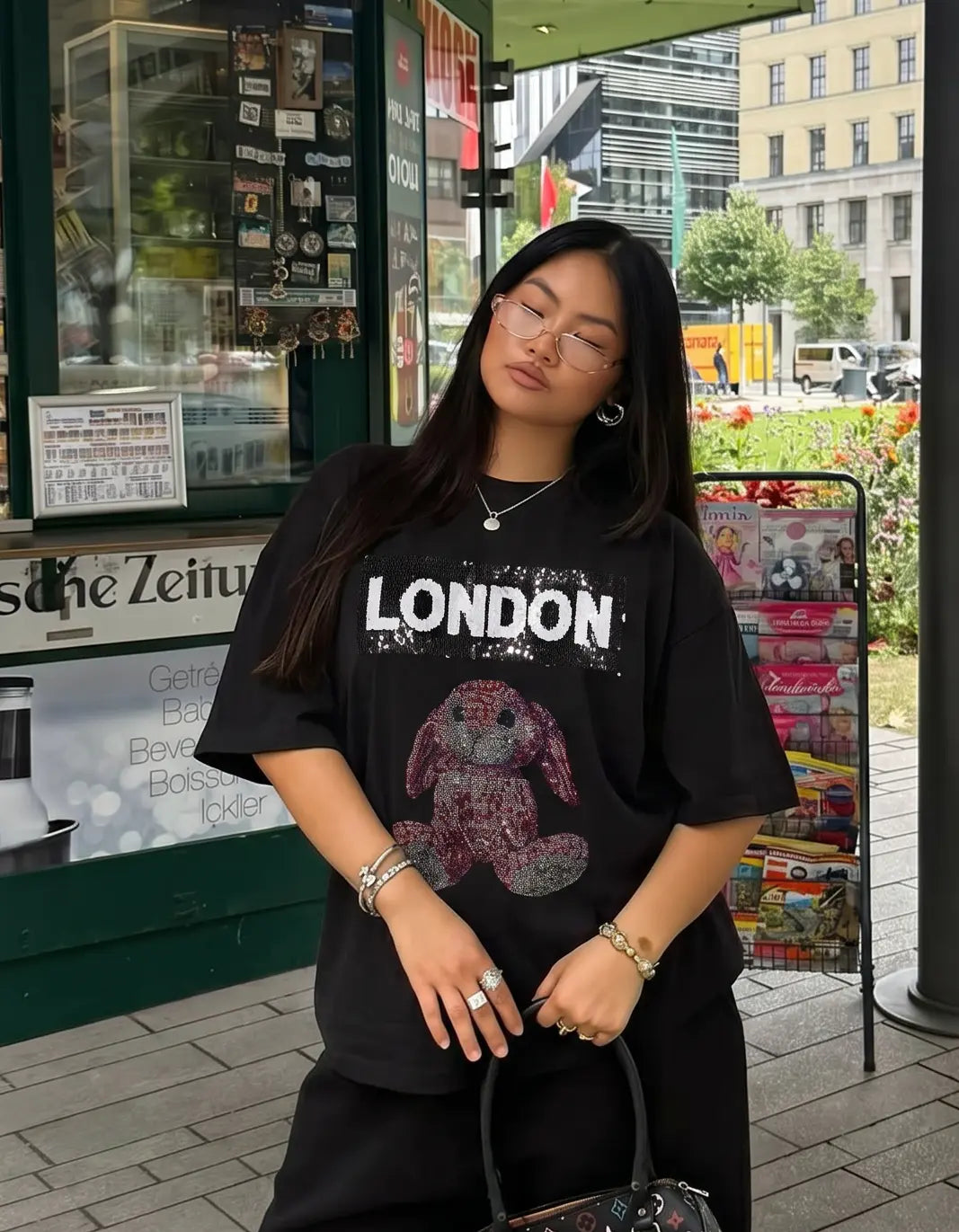 TCH London Bunny Rhinestone Graphic T-Shirt Luxury Streetwear Brand Official Showcase