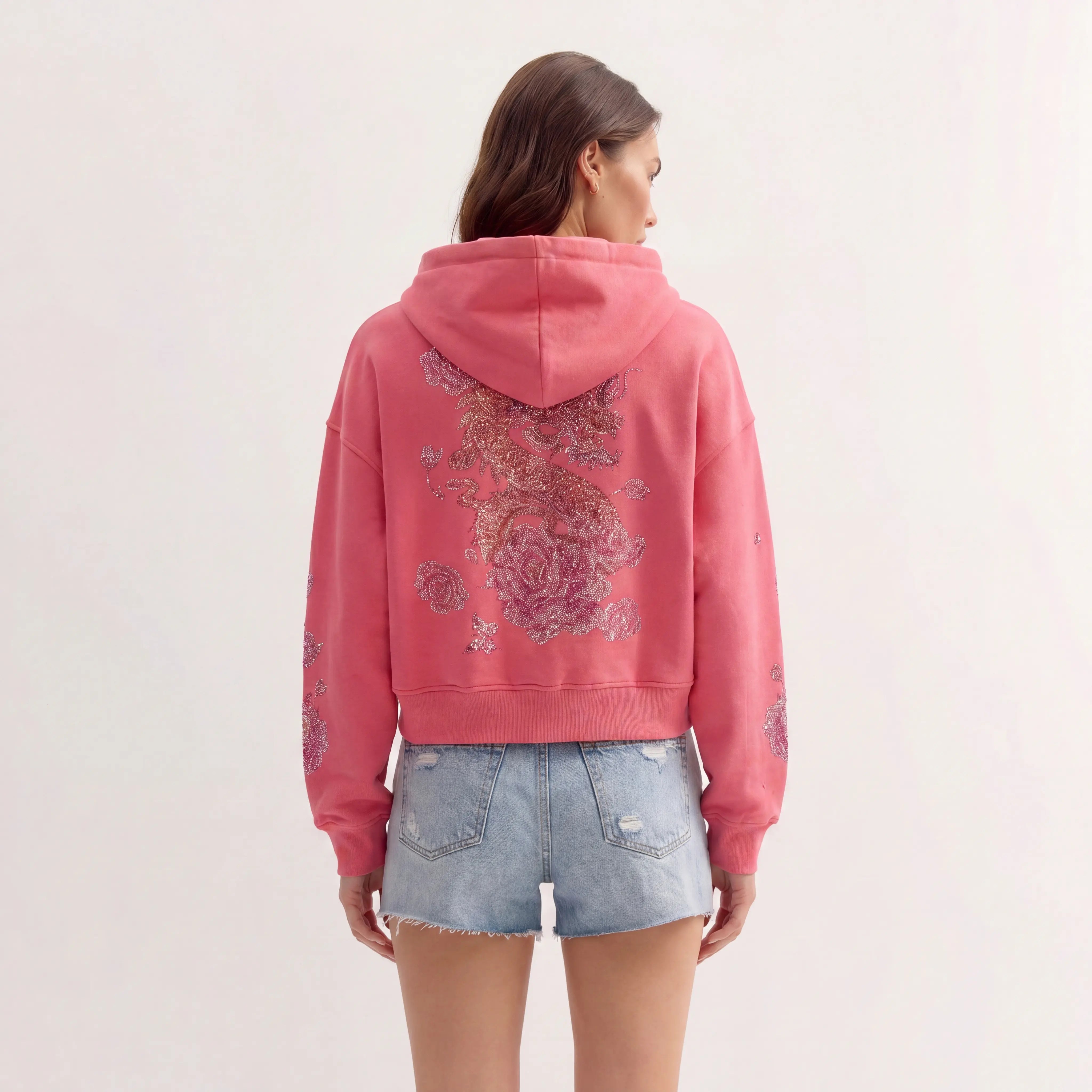 TCH Luxury Dragon Rhinestone Sparkle Sweatshirt with Floral Sleeve Luxury Streetwear Brand Official Showcase