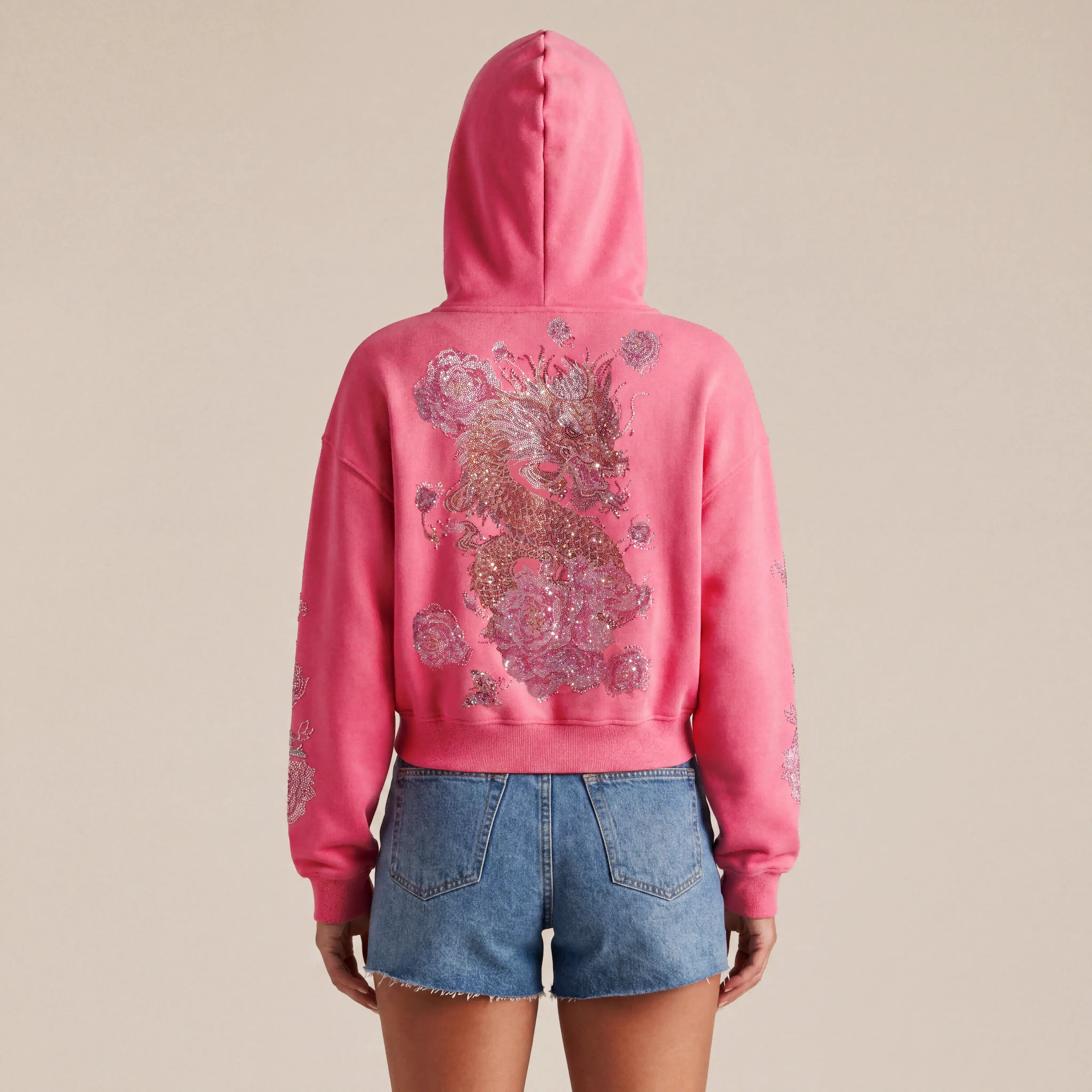 TCH Luxury Dragon Rhinestone Sparkle Sweatshirt with Floral Sleeve Luxury Streetwear Brand Official Showcase