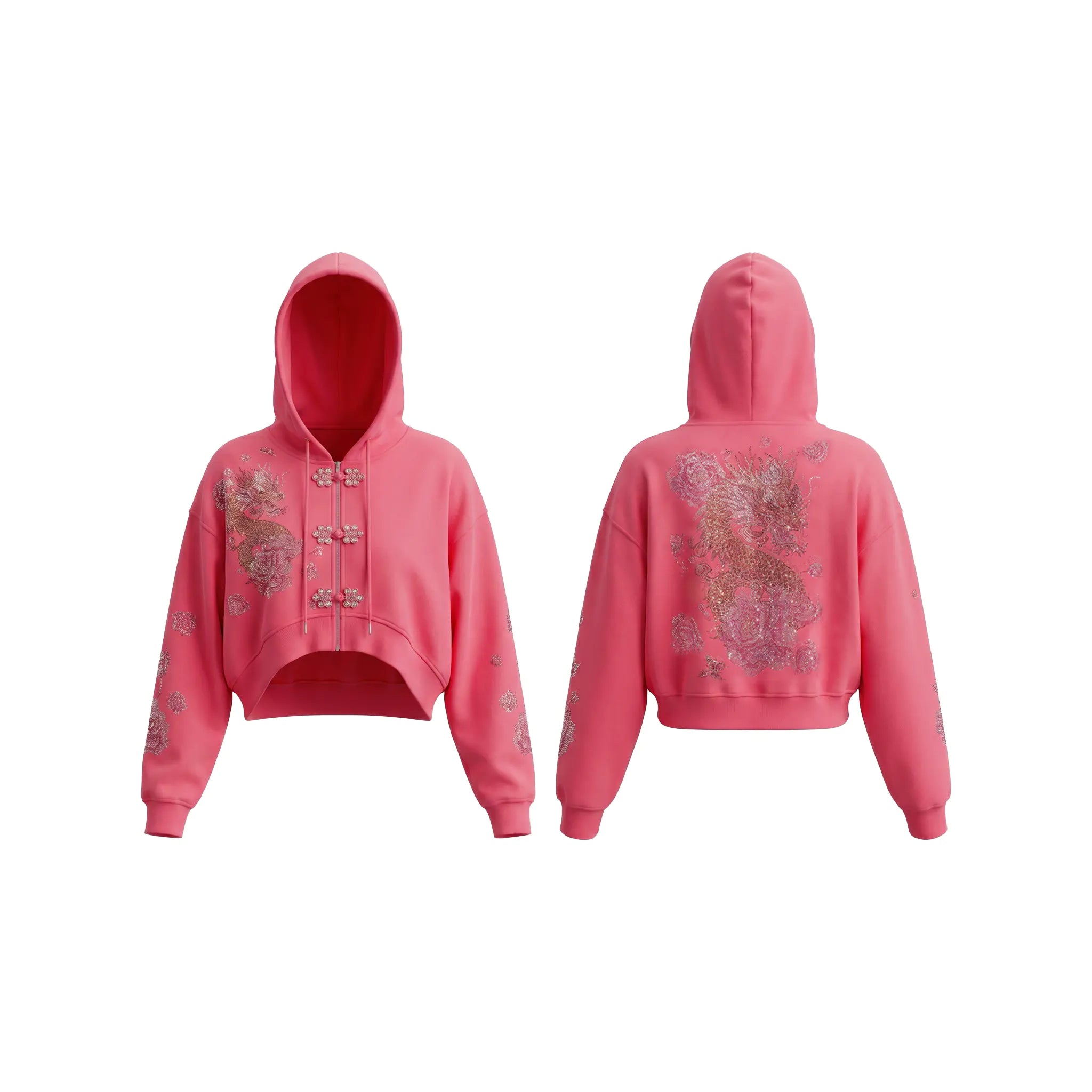 TCH Luxury Dragon Rhinestone Sparkle Sweatshirt with Floral Sleeve Luxury Streetwear Brand Official Showcase