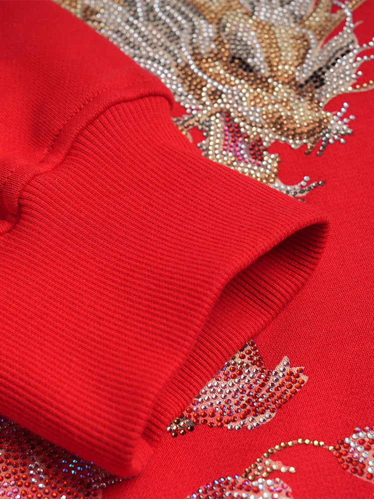 tch luxury dragon rhinestone sparkle sweatshirt with floral sleeve pink HighEnd Luxury Streetwear Brand Official Showcase