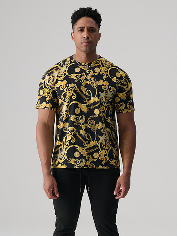 tch luxury rhinestone baroque print t-shirt blackandgold HighEnd Luxury Streetwear Brand Official Showcase