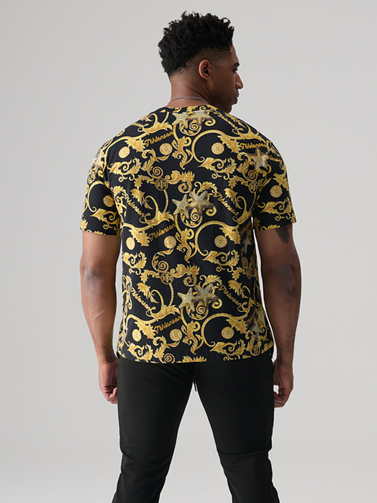 tch luxury rhinestone baroque print t-shirt blackandgold HighEnd Luxury Streetwear Brand Official Showcase