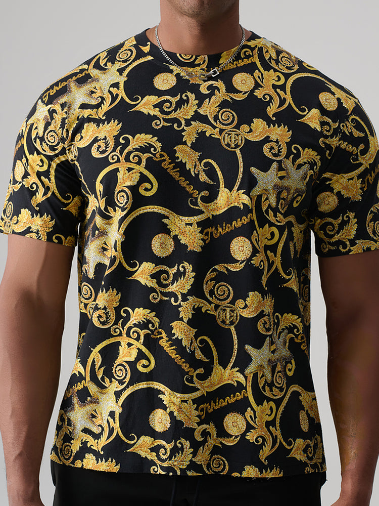 tch luxury rhinestone baroque print t-shirt blackandgold HighEnd Luxury Streetwear Brand Official Showcase