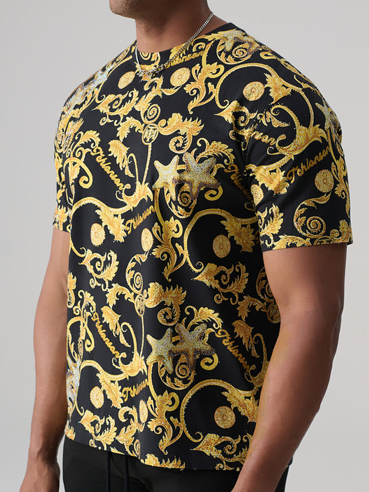 tch luxury rhinestone baroque print t-shirt blackandgold HighEnd Luxury Streetwear Brand Official Showcase