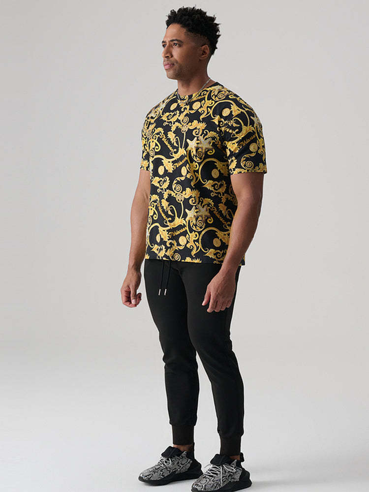 tch luxury rhinestone baroque print t-shirt blackandgold HighEnd Luxury Streetwear Brand Official Showcase
