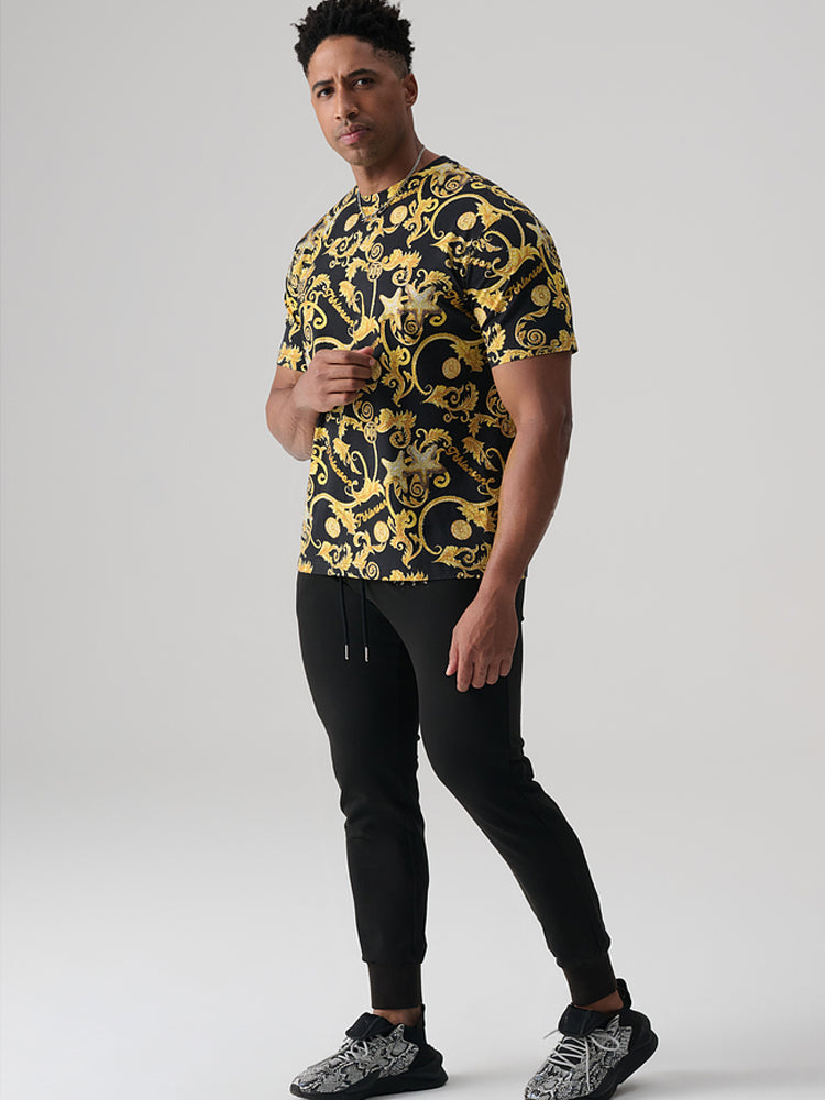 tch luxury rhinestone baroque print t-shirt blackandgold HighEnd Luxury Streetwear Brand Official Showcase