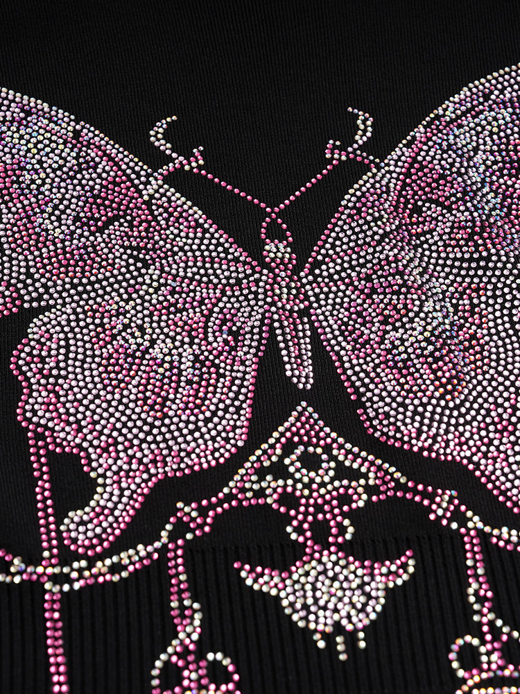 tch luxury rhinestone butterfly contrast knit dress black HighEnd Luxury Streetwear Brand Official Showcase