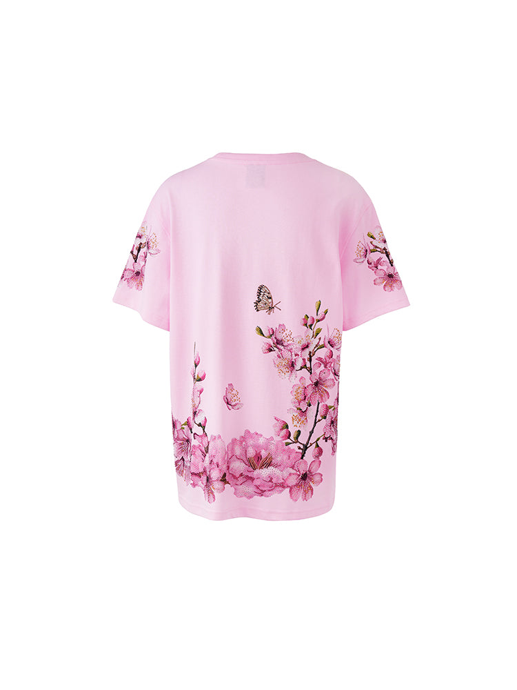 TCH Luxury Rhinestone Leopard Sparkle Flower Short Sleeve Top-UK-7