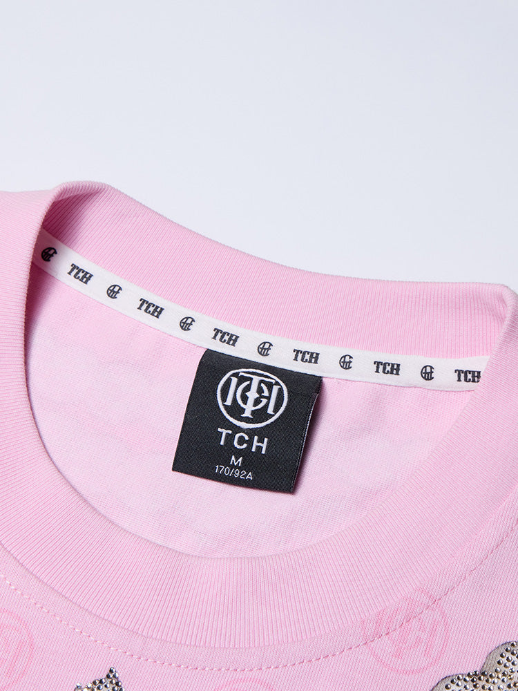 tch luxury rhinestone pear teddy dear shiny t-shirt pink HighEnd Luxury Streetwear Brand Official Showcase