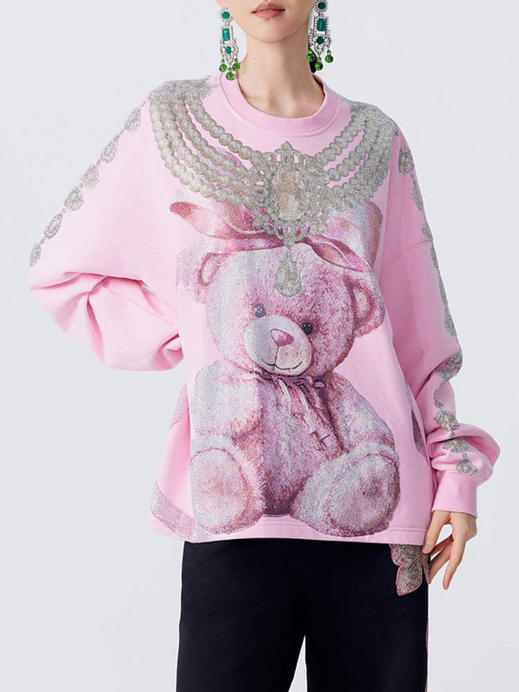 TCH Luxury Teddy Rhinestone Sparkle Sweatshirt pink HighEnd Luxury Streetwear Brand Official Showcase