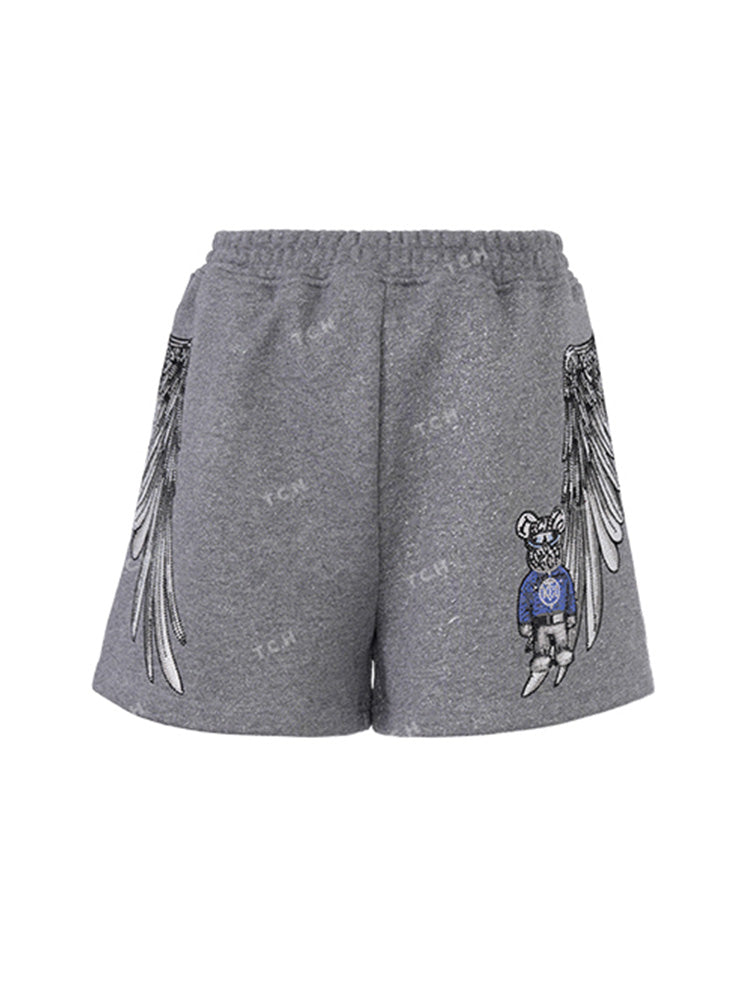 tch luxury wings rhinestone graphic shorts gray HighEnd Luxury Streetwear Brand Official Showcase