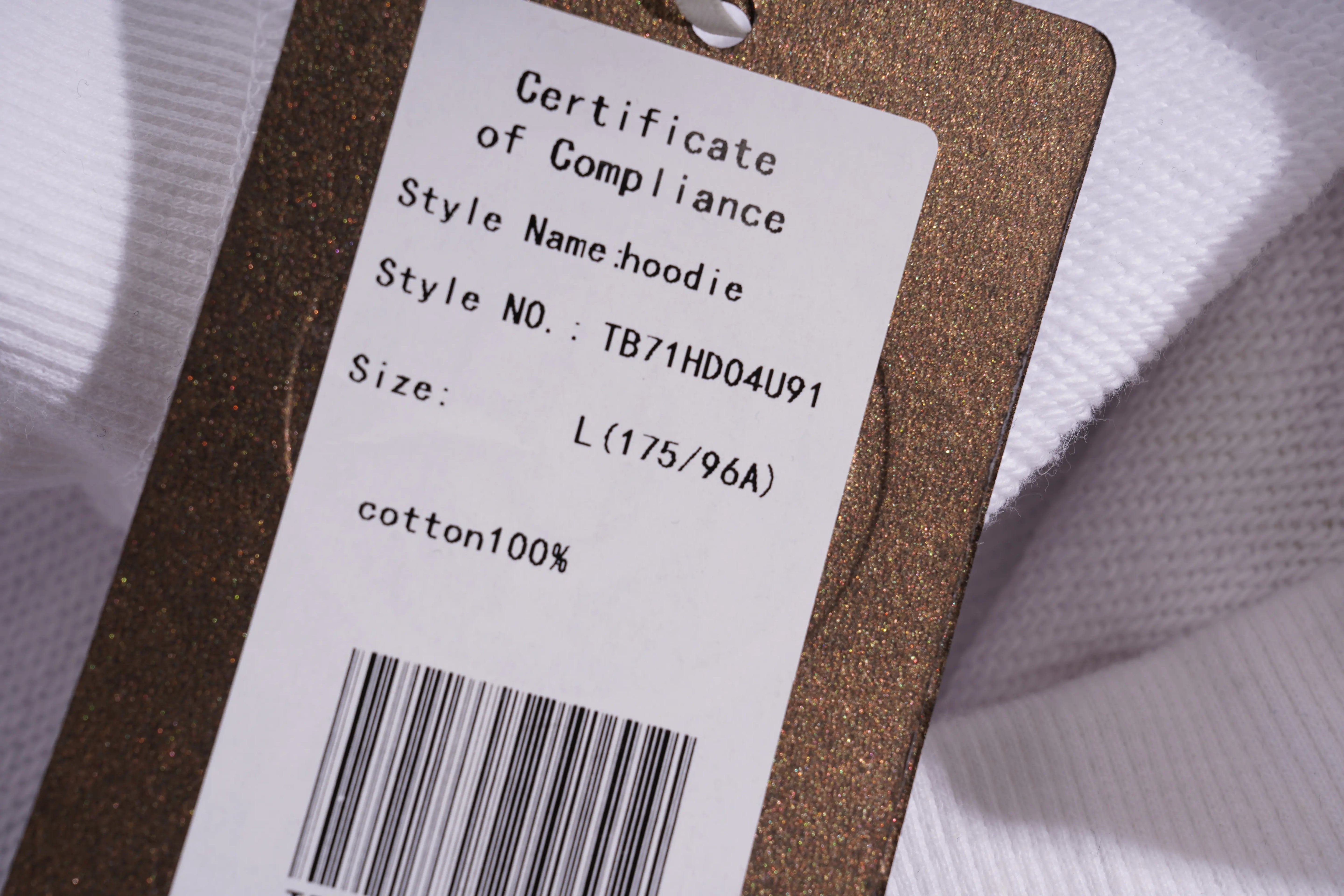 Clothing tag with product details on a white background, TCH Mech Graphic Rhinestone Crew Neck Sweatshirt
