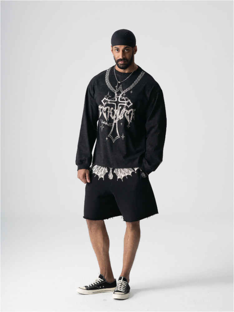 tch men rhinestone-embedded punk cross graphic top black HighEnd Luxury Streetwear Brand Official Showcase