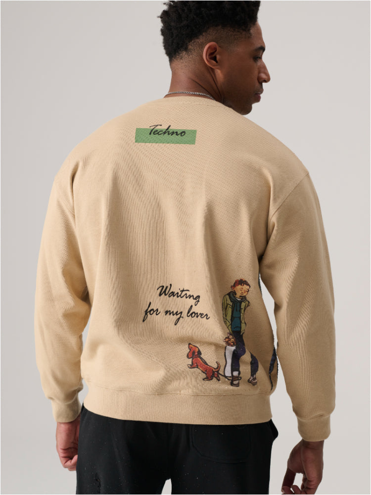 tch men's cartoon person printed o-neck sweatshirt khaki HighEnd Luxury Streetwear Brand Official Showcase