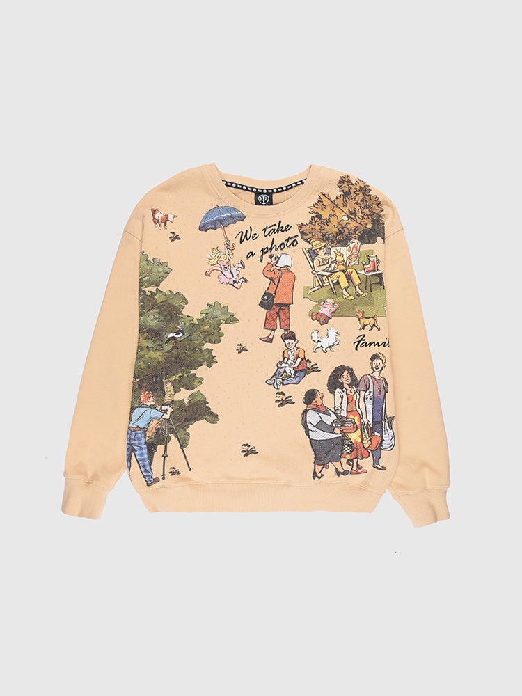 tch men's cartoon person printed o-neck sweatshirt khaki HighEnd Luxury Streetwear Brand Official Showcase