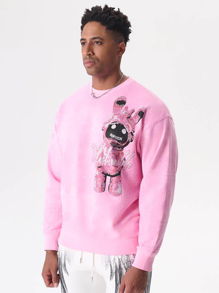 tch men‘s graphic rhinestones pink sweatshirt pink HighEnd Luxury Streetwear Brand Official Showcase