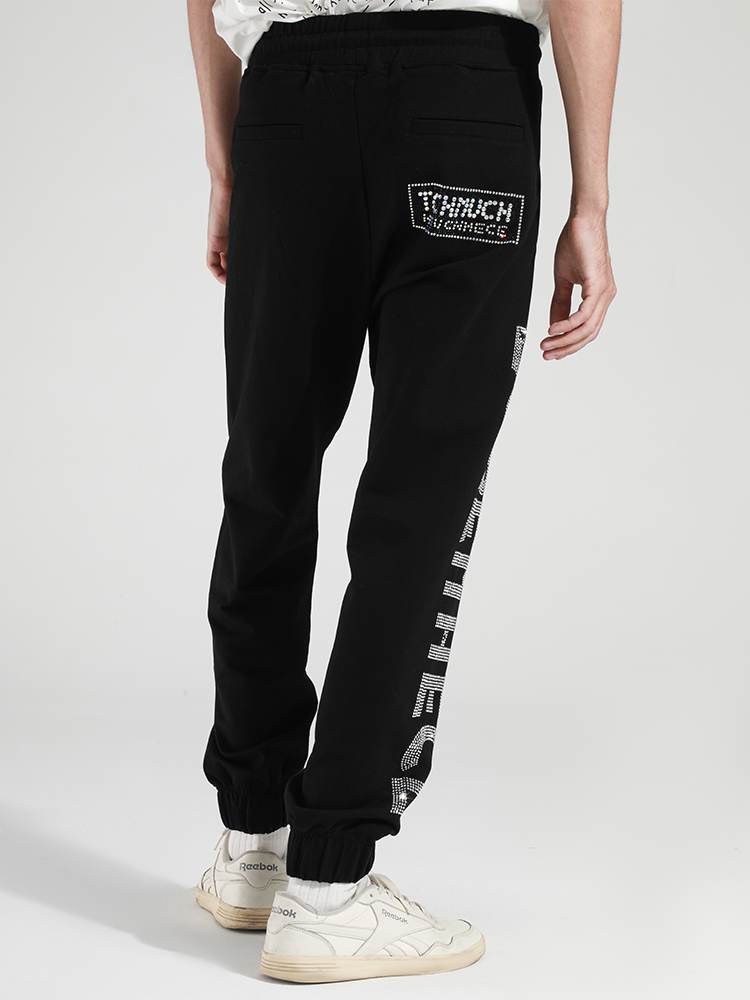 tch men's letter rhinestone elastic waist jogger pants black HighEnd Luxury Streetwear Brand Official Showcase