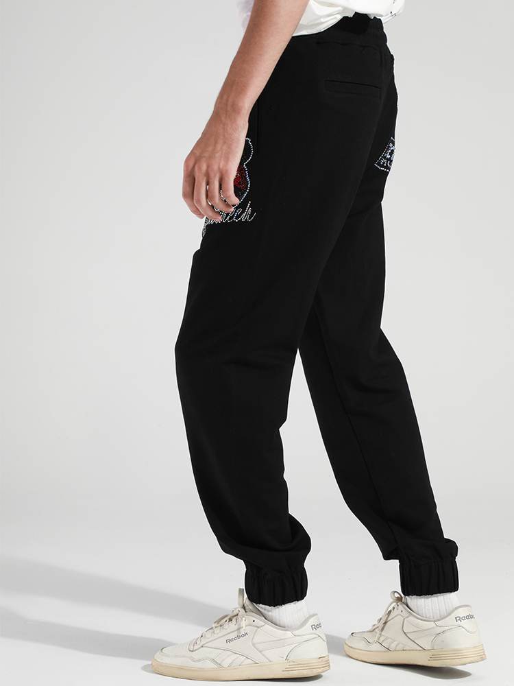 tch men's letter rhinestone elastic waist jogger pants black HighEnd Luxury Streetwear Brand Official Showcase