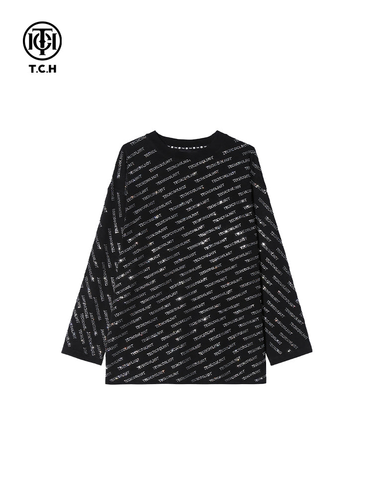 tch men's letter rhinestone long sleeve top black HighEnd Luxury Streetwear Brand Official Showcase